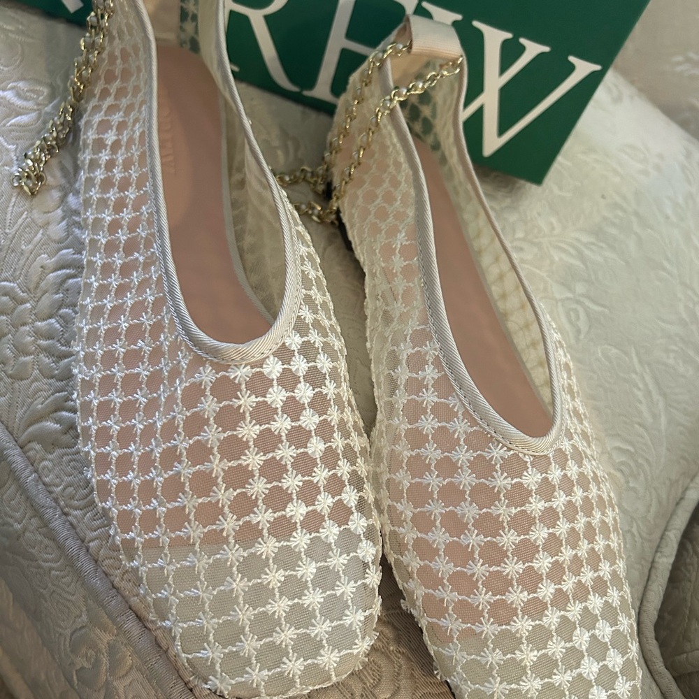 J. Crew Sequin Mesh Ballet Flats with Ankle Chain